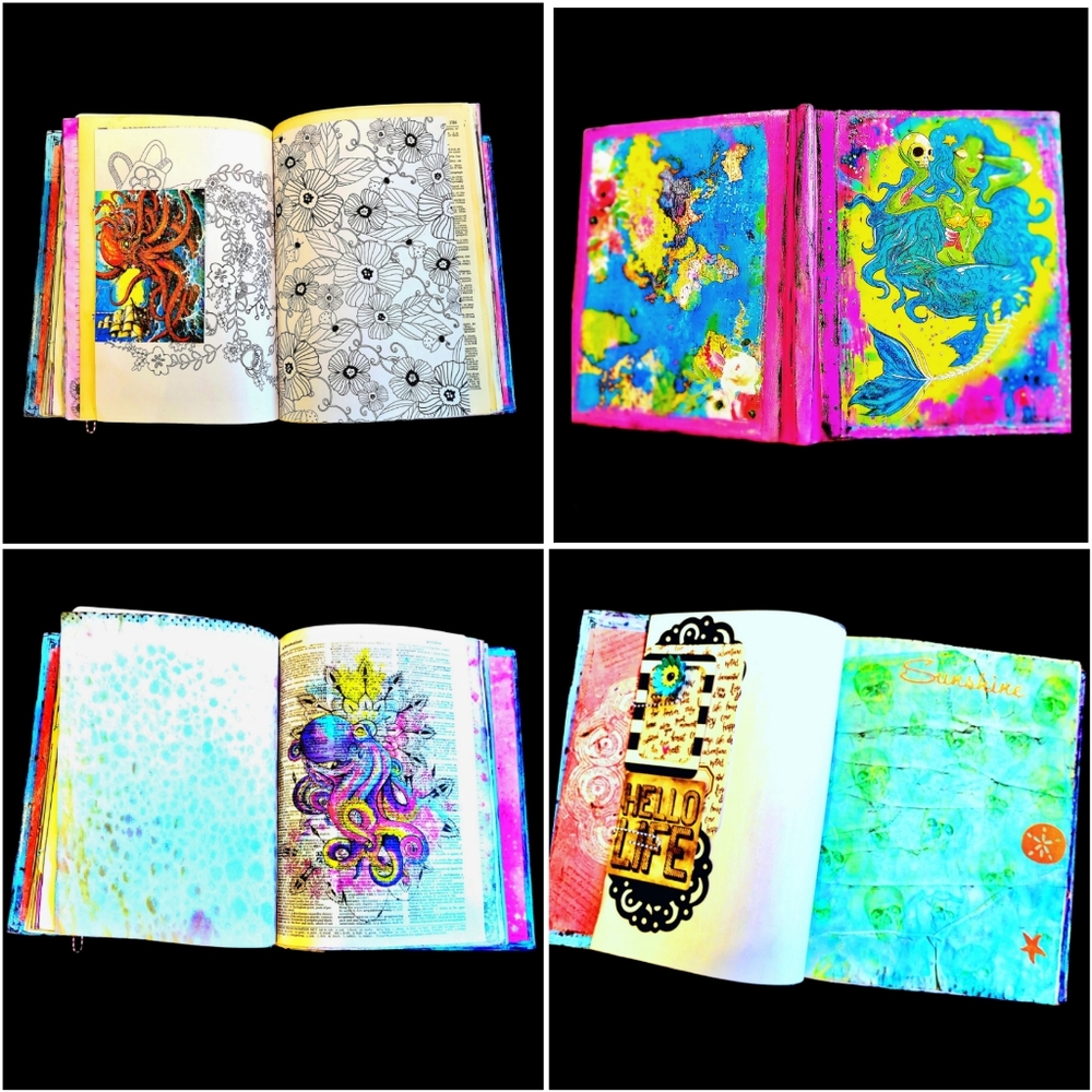 Junk Art Journal Creepy Cute Mermaid Large Creative Book Whimsical Nautical Fun - Picture 12 of 12